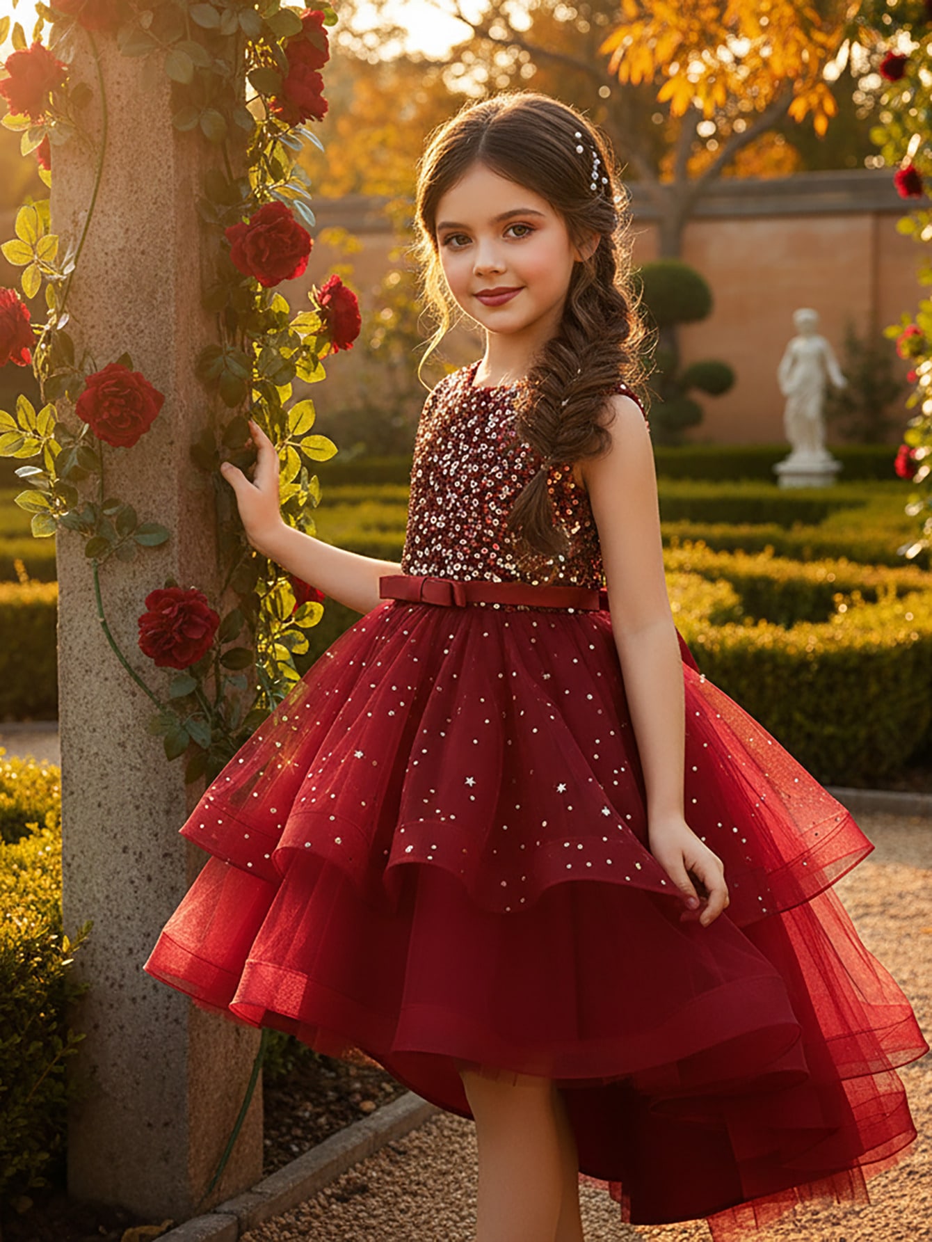 Women'S Formal Wear For Girls - 아기 공주 꽃무늬 스팽글 드레스 오프숄더