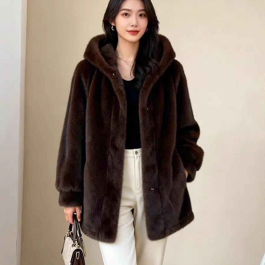 Tailored Coat Wool - 인조 밍크 코트 여성용 가을 따뜻한