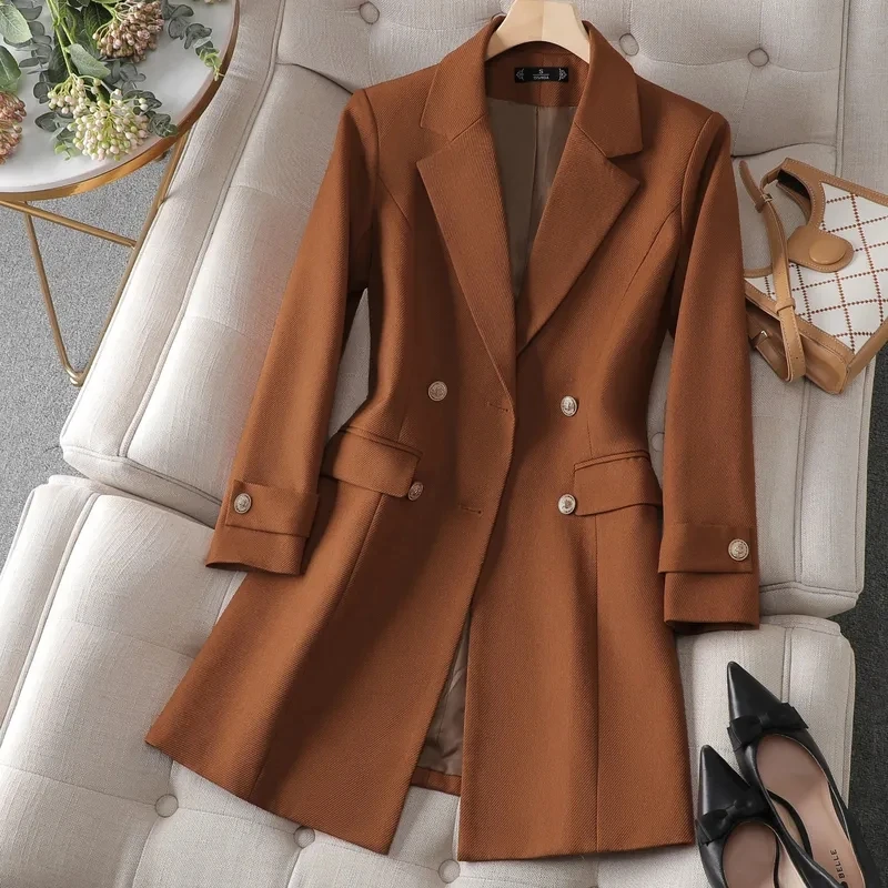 Women Formal Wear Winter - 여성용 롱 블레이저 카키, 커피 블랙,