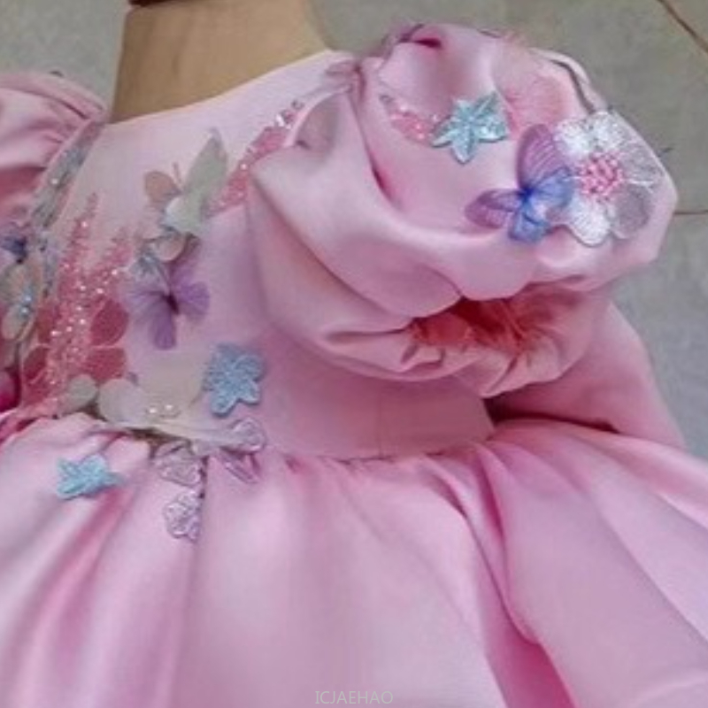 새로운 키즈 새틴 드레스 버블 소매 공주 1 생일 공연 - Women'S Formal Wear For Girls 리뷰 및 가격