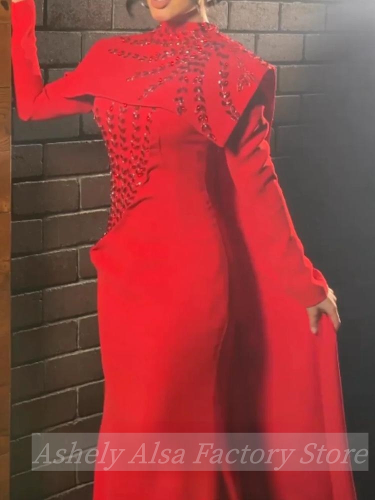 맞춤형 사우디 아라비아 이슬람 레드 긴 소매 이브닝 드 - Women Formal Party Wear Dress 리뷰 및 가격