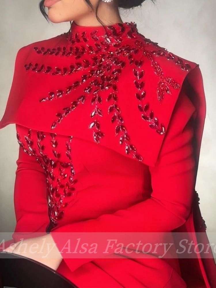 맞춤형 사우디 아라비아 이슬람 레드 긴 소매 이브닝 드 - Women Formal Party Wear Dress 리뷰 및 가격